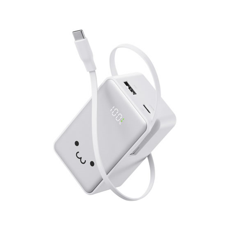 エレコム 巻取式モバイルバッテリー 10000mAh 白 DE-C82L-10000WF 1個（ご注文単位1個）【直送品】