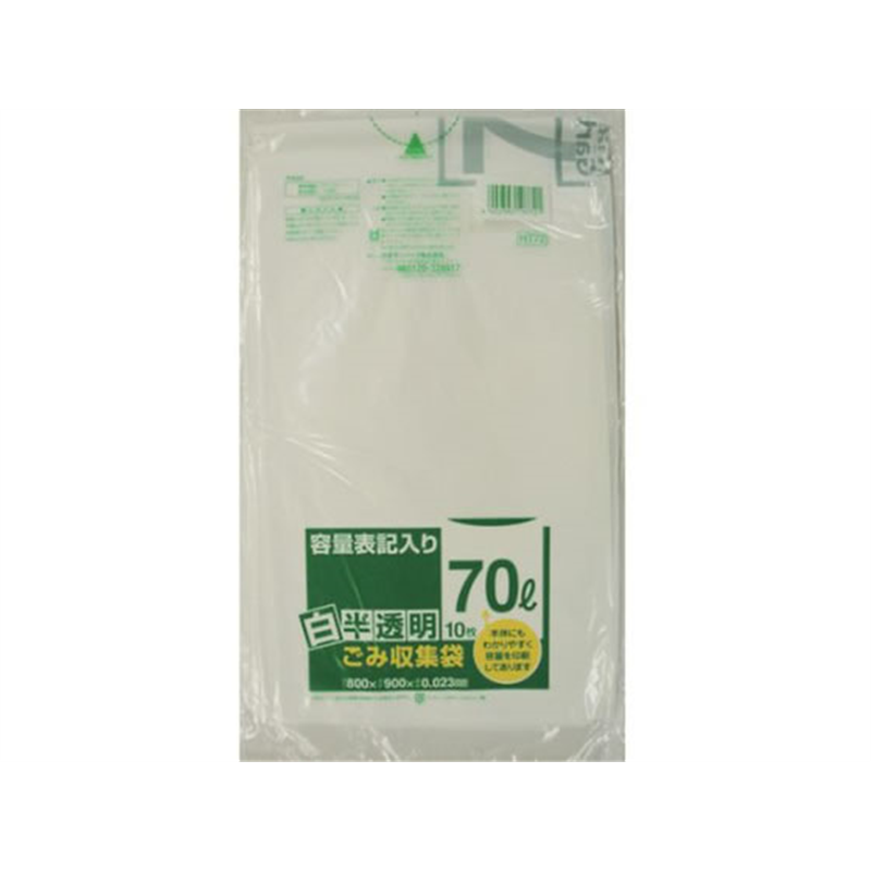 日本サニパック HT72 白半透明ゴミ袋70L 10枚 61-3318-02 1袋（ご注文単位1袋）【直送品】