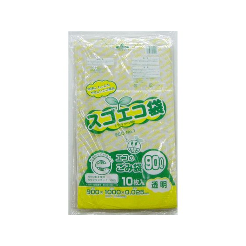 野添産業 スゴエコ袋 90L 透明 厚み25μ 10枚 3S2519025 1袋（ご注文単位1袋）【直送品】
