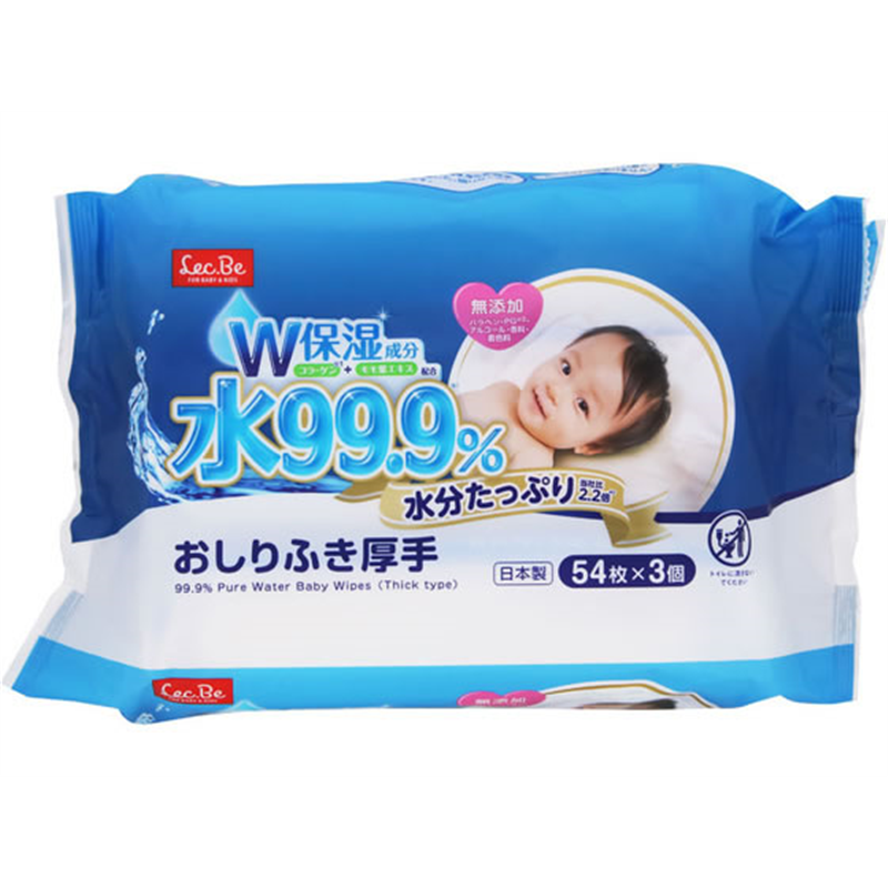 レック 99.9水分たっぷりおしりふき厚手W 54枚×3 1個（ご注文単位1個）【直送品】