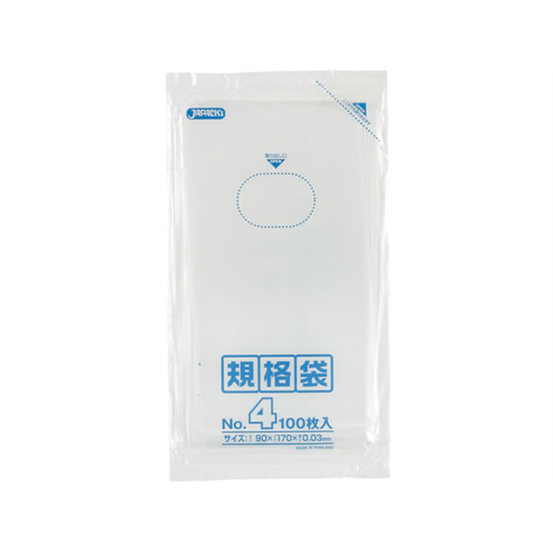 ジャパックス LD規格袋 No.4 透明 厚み0.03mm 100枚 K-04 1袋(ご注文単位1袋)【直送品】