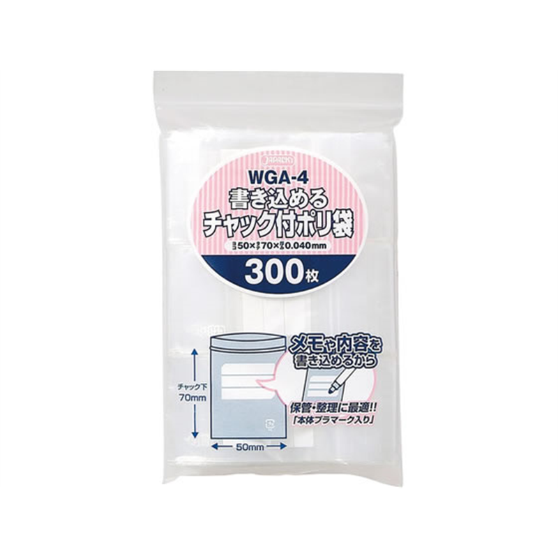 ジャパックス 書き込めるチャック付ポリ袋 透明 厚み0.04mm 300 1袋（ご注文単位1袋）【直送品】