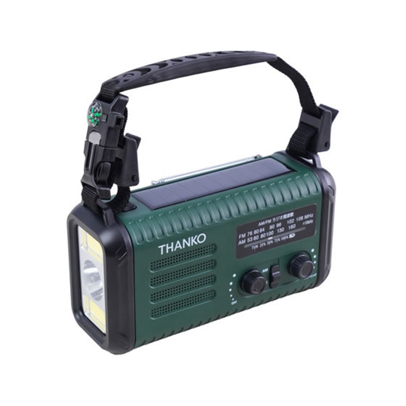 THANKO 20000mAh 手回し充電対応AM ワイドFMラジオ ライトグリ 1台（ご注文単位1台）【直送品】