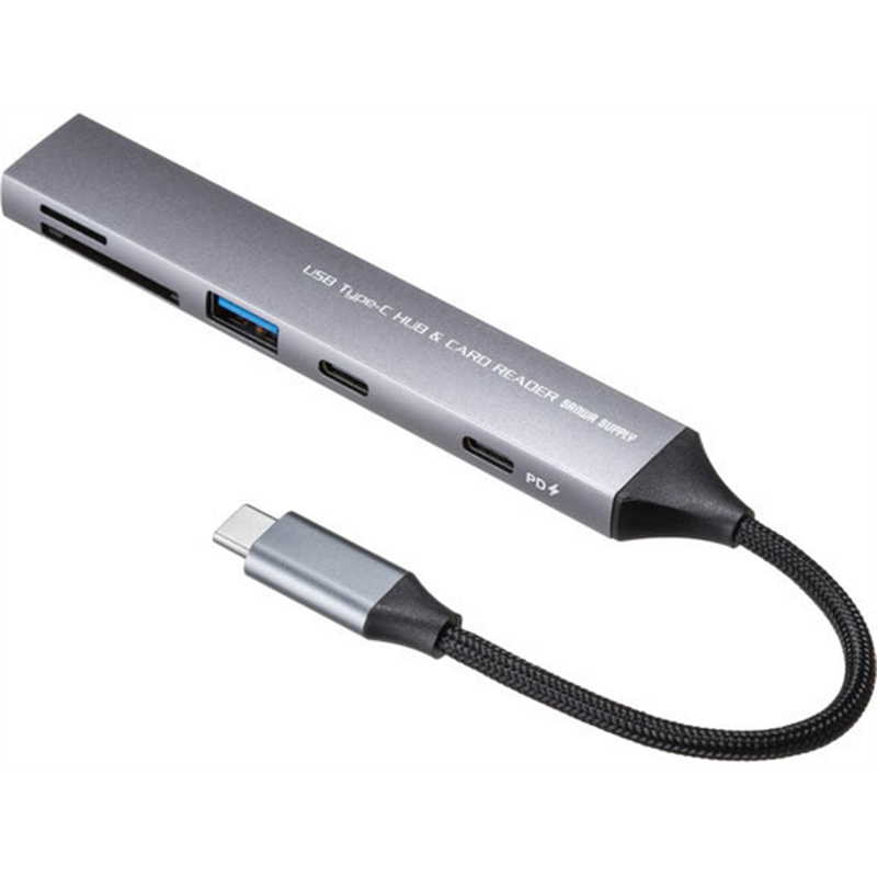 サンワサプライ USB 5Gbps 3ポートスリムハブ カードリーダー付き USB-5 1個（ご注文単位1個）【直送品】