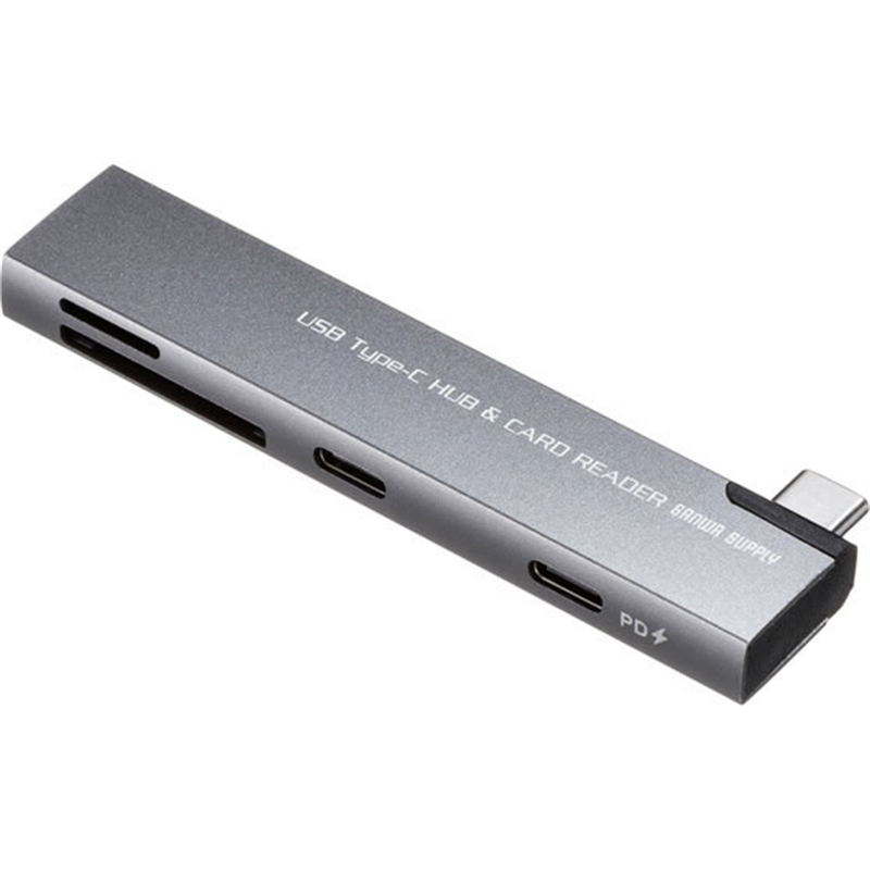 サンワサプライ USB 5Gbps 2ポートスリムハブ カードリーダー付き 直付 1個（ご注文単位1個）【直送品】