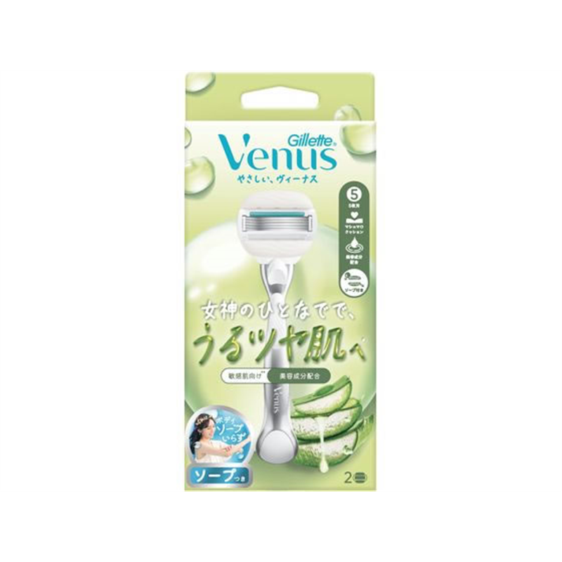 P&G ジレットヴィーナス うるツヤ肌 敏感肌 5枚刃 ホルダー+替刃2 1個（ご注文単位1個）【直送品】