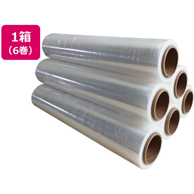 ストレッチフィルム 15ミクロン 幅500mm×長さ300m 3インチ 6巻 1箱(ご注文単位1箱)【直送品】