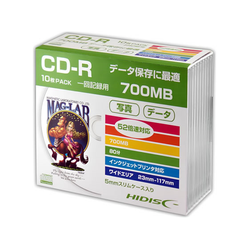 HIDISC CD-R データ用 700MB 52倍速対応 10枚 5mmSlim 1パック(ご注文単位1パック)【直送品】