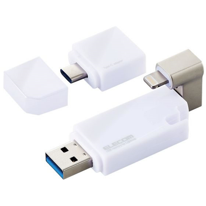 エレコム LightningUSBメモリ 64GB TypeC変換 MF-LGU3B064GWH 1個（ご注文単位1個）【直送品】