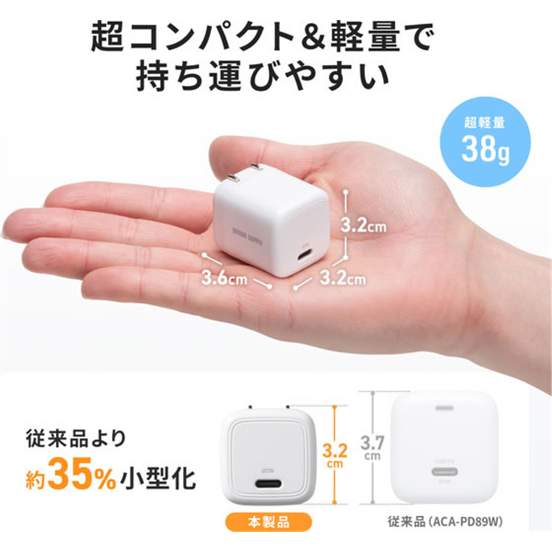 サンワサプライ USB PD対応キューブ型AC充電器 PD20W ACA-PD113 1個（ご注文単位1個）【直送品】