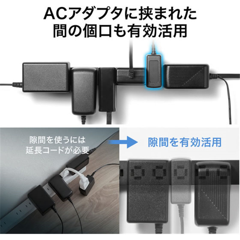 サンワサプライ スリムタップ 縦横差し込み マグネット・雷ガード付 コート 1本(ご注文単位1本)【直送品】