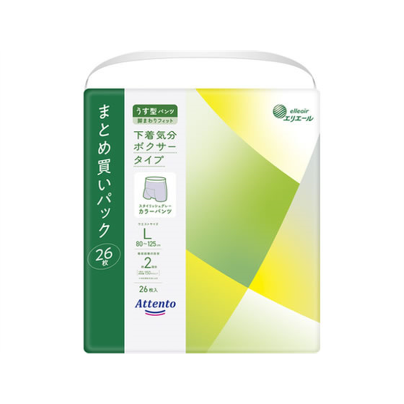 大王製紙 アテント うす型パンツ 下着気分 ボクサータイプ L 26枚 1パック（ご注文単位1パック）【直送品】