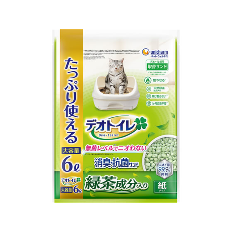 ユニ・チャームペットケア デオトイレ 緑茶成分入り 消臭・抗菌サンド 6L 1袋（ご注文単位1袋）【直送品】