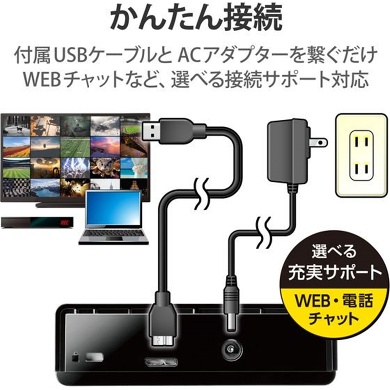 エレコム 外付けハードディスク 4TB ELD-HTV040UBK 1個(ご注文単位1個)【直送品】