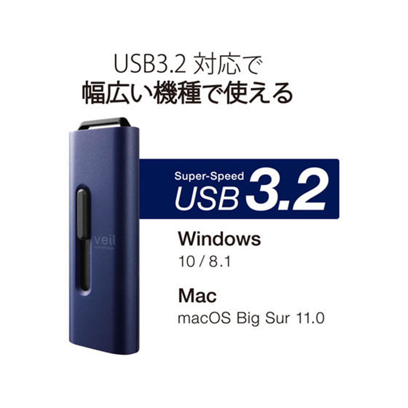 エレコム USBメモリ 32GB 高速データ転送 スライド MF-SLU3032GBU 1個(ご注文単位1個)【直送品】