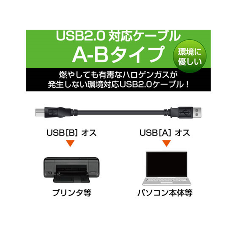 エレコム 環境対応USBケーブル 3m ブラック USB2-ECO30 1本（ご注文単位1本）【直送品】