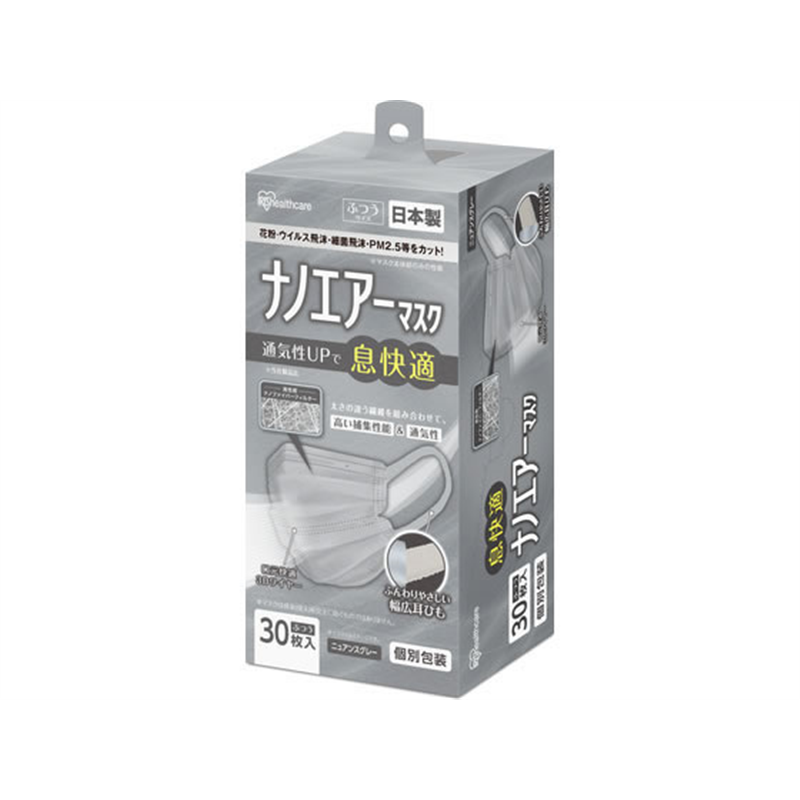 アイリス ナノエアーマスク ふつう 30枚 ニュアンスグレー PK-NI30LXH 1箱（ご注文単位1箱）【直送品】