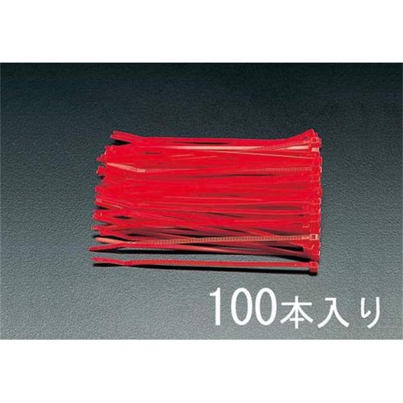 エスコ 結束バンド 赤 100本 100×2.5mm EA475C-100 1袋（ご注文単位1袋）【直送品】