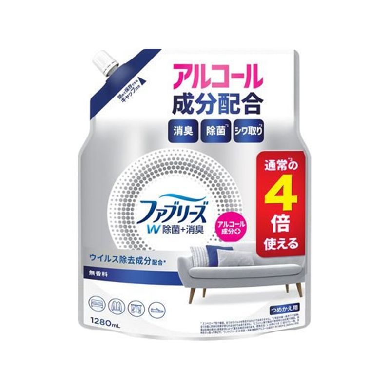 >P&G ファブリーズ W除菌+消臭 アルコール成分入無香料 替1280mL 1個(ご注文単位1個)【直送品】