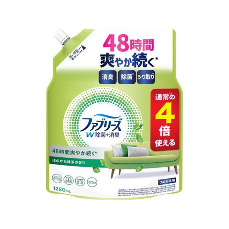 P&G ファブリーズ W除菌+消臭 緑茶 詰替 1280mL 1個(ご注文単位1個)【直送品】