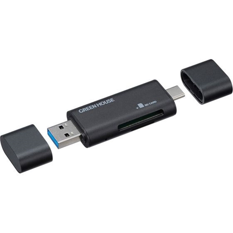 グリーンハウス カードリーダー SD microSD対応GH-CRACA-BK 1個（ご注文単位1個）【直送品】