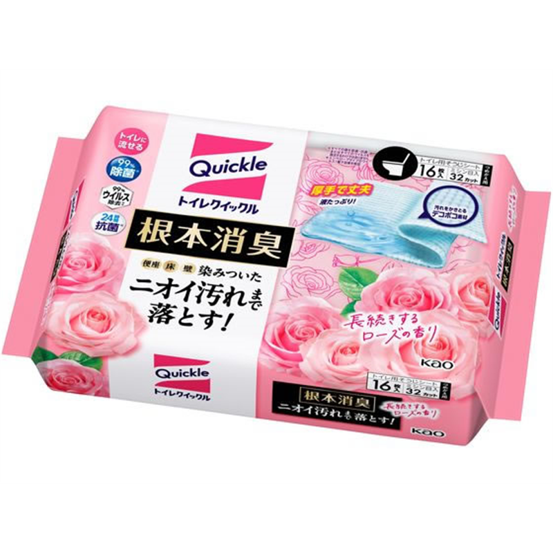 KAO トイレクイックル 根本消臭 長続きするローズの香り 詰替 16枚 1パック（ご注文単位1パック）【直送品】