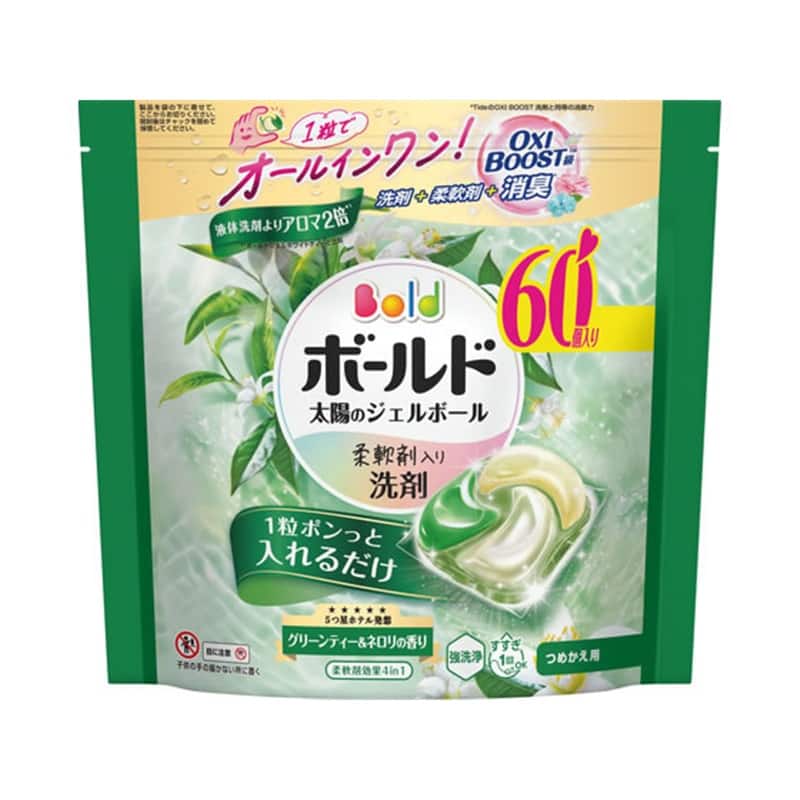 Ｐ&Ｇ ボールド ジェルボール4D グリーンティー&ネロリ 詰替 60個 1袋（ご注文単位1袋）【直送品】