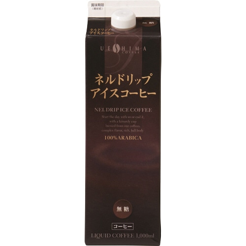 ウエシマコーヒー ネルドリップアイスコーヒー 無糖 1000ml 紙パック(口栓付) 6本/箱 ※軽(ご注文単位1箱)【直送品】