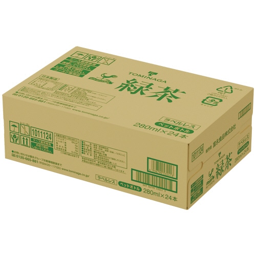 富永貿易 神戸居留地 緑茶 ラベルレス 280mL ペットボトル 1セット(96本:24本×4ケース)(ご注文単位1セット)【直送品】