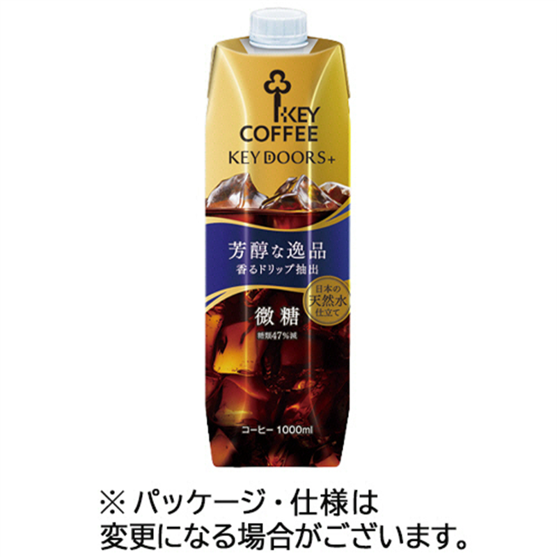 キーコーヒー KEY DOORS+ リキッドコーヒー 微糖 1L 紙パック(口栓付) 12本/セット ※軽（ご注文単位1セット）【直送品】