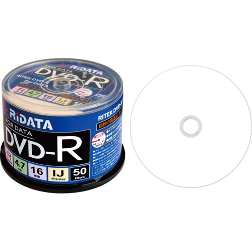 RiDATA データ用DVD-R 4.7GB 1-16倍速 ホワイトワイドプリンタブル スピンドルケース D-R16X47G.PW50SP B 50枚/袋（ご注文単位1袋）【直送品】