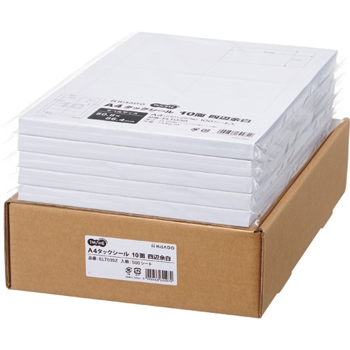 TANOSEE A4タックシール 業務用パック 10面 50.8×86.4mm 四辺余白 100シート 5冊/箱(ご注文単位1箱)【直送品】