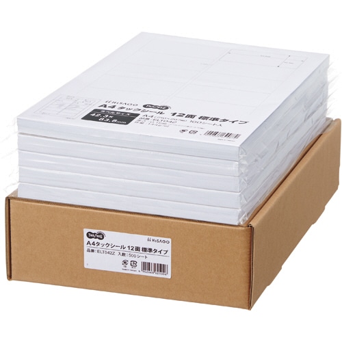 TANOSEE A4タックシール 業務用パック 12面標準タイプ 42.3×83.8mm 100シート 5冊/箱(ご注文単位1箱)【直送品】