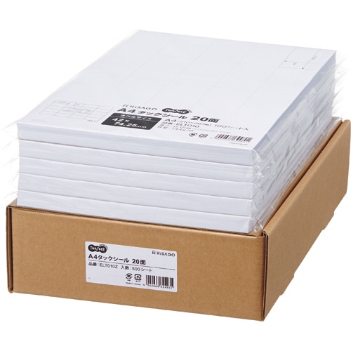 TANOSEE A4タックシール 業務用パック 20面 42×74.25mm 100シート 5冊/箱(ご注文単位1箱)【直送品】