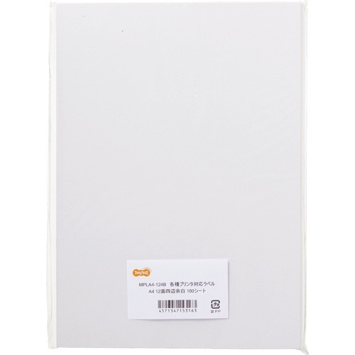 TANOSEE 各種プリンタ対応ラベル A4 12面 86.4×42.3mm 四辺余白付 100枚/冊（ご注文単位1冊）【直送品】