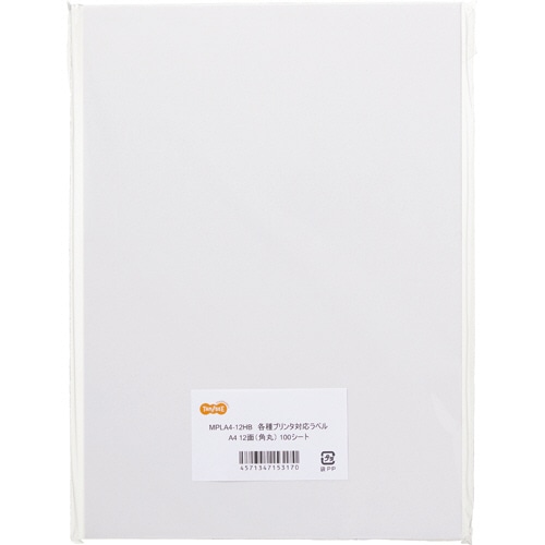 TANOSEE 各種プリンタ対応ラベル A4 12面標準 83.8×42.3mm 四辺余白付 角丸 100枚/冊（ご注文単位1冊）【直送品】