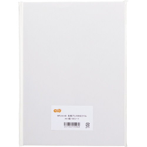 TANOSEE 各種プリンタ対応ラベル A4 4面 105×148.5mm 100枚/冊（ご注文単位1冊）【直送品】