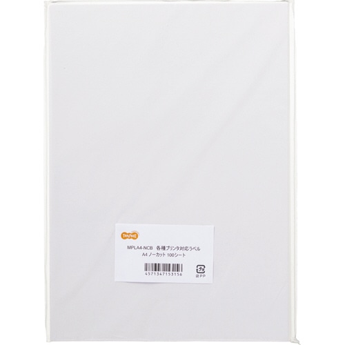 TANOSEE 各種プリンタ対応ラベル A4 ノーカット 100枚/冊（ご注文単位1冊）【直送品】