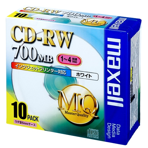 マクセル データ用CD-RW 700MB 4倍速 ホワイトプリンタブル 5mmスリムケース CDRW80PW.S1P10S 10枚/袋（ご注文単位1袋）【直送品】