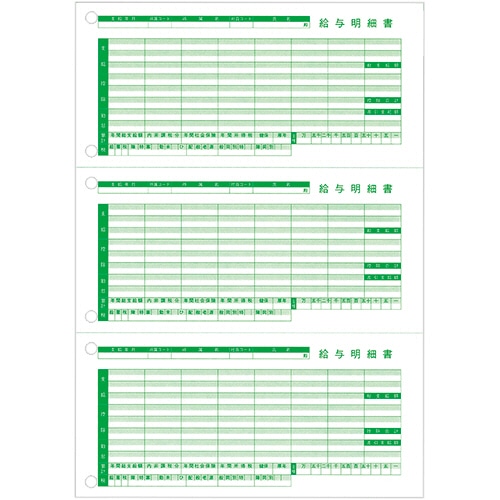 東京ビジネス 給与明細書III (ページプリンタ用・穴有・二千円札対応) A4タテ 三分割 TB-KUMH2-R03 100枚/冊（ご注文単位1冊）【直送品】