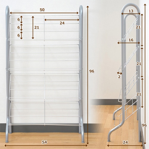 YAMAZEN シューズラック 幅540×奥行240×高さ960mm シルバー SR-544(SG) 1台(ご注文単位1台)【直送品】