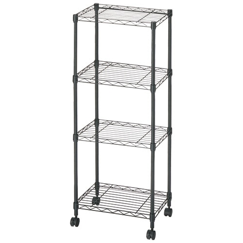 YAMAZEN メタルシェルフ 幅440×奥行305×高さ1090mm 4段 キャスター付 ブラック OKM-10434CJH(BK) 1台（ご注文単位1台）【直送品】