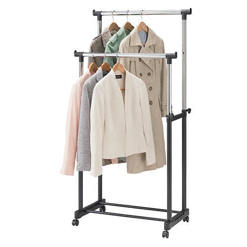 YAMAZEN 高さ伸縮パイプハンガー ダブル ブラック MKS-W(BK)(S) 1台(ご注文単位1台)【直送品】