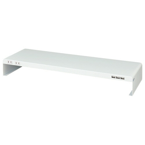 サンワサプライ 電源タップ+USBポート付机上ラック 幅600×奥行200×高さ80mm ホワイト MR-LC202WN 1台(ご注文単位1台)【直送品】