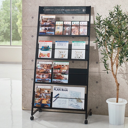 トヨダプロダクツ パンフレットスタンド ブラック キャスター付 PS-740PK 1台(ご注文単位1台)【直送品】