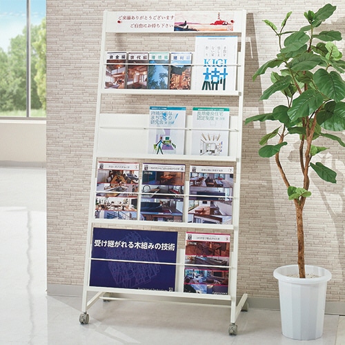 トヨダプロダクツ パンフレットスタンド ホワイト キャスター付 PS-740PW 1台(ご注文単位1台)【直送品】