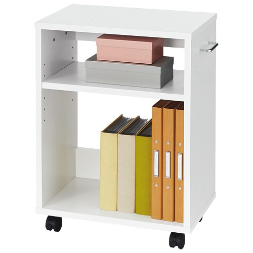 木製ワゴン 幅450×奥行300×高さ600mm 横型 ホワイト 1台(ご注文単位1台)【直送品】