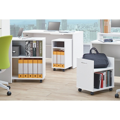 木製ワゴン 幅450×奥行300×高さ600mm 横型 ホワイト 1台(ご注文単位1台)【直送品】