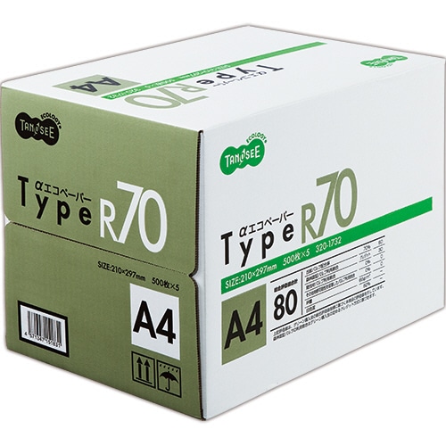 TANOSEE αエコペーパー タイプR70 A4 500枚 5冊/箱(ご注文単位1箱)【直送品】