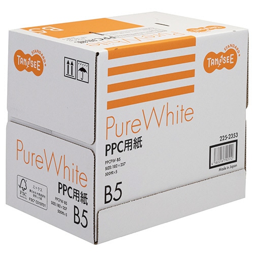 TANOSEE PPC用紙 Pure White B5 フタ無し箱 500枚 5冊/箱(ご注文単位1箱)【直送品】